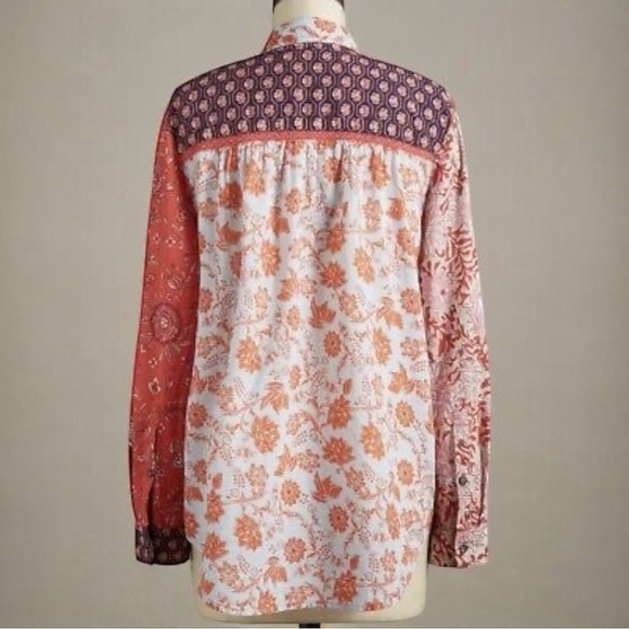 Sundance KalamarianOrange Floral Patchwork Blouse Cotton Size Large Boho - Picture 2 of 13